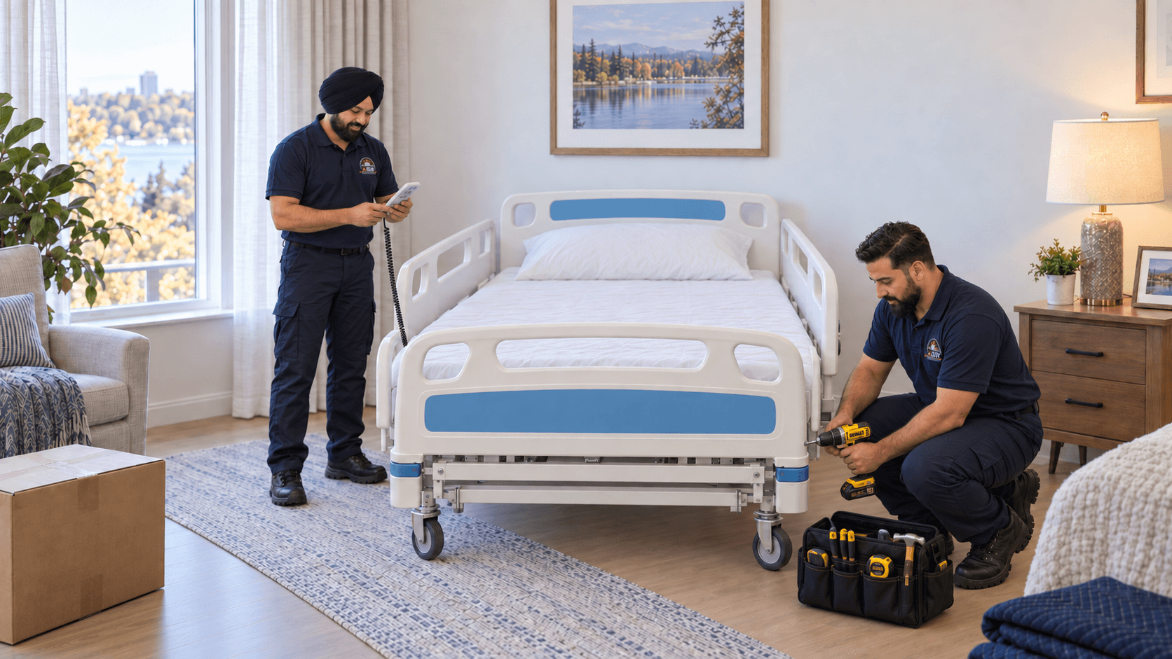 ASR movers carefully preparing an adjustable bed for a senior move
