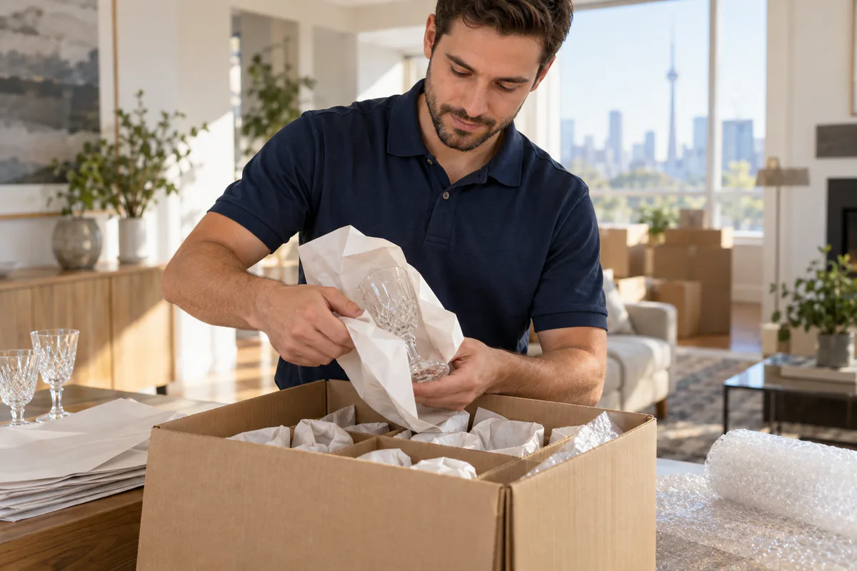Moving supplies and packed belongings prepared for a move